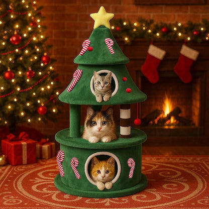 Comhoma 50" Cat Tree: Indoor Tower & Christmas Party Decoration with Condos & Beds - TechNova