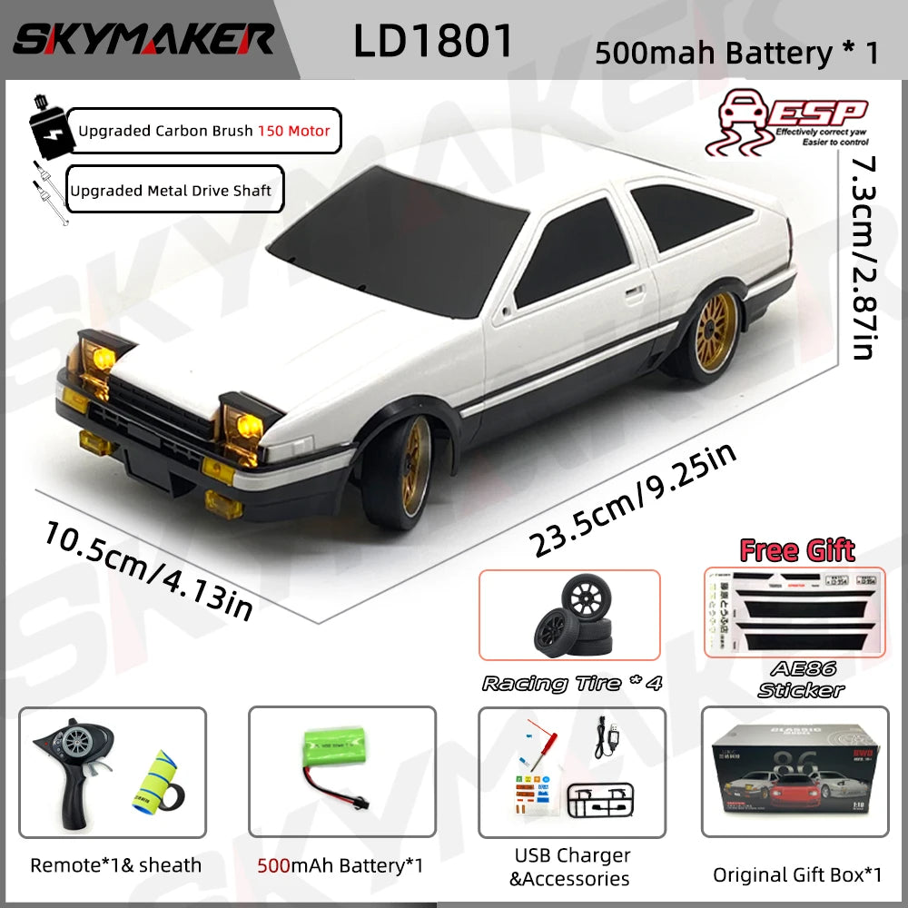 AE86 Model LD1801 RX-7 FC LD1802 1:18 RC Drift Car 1/18 2.4G Remote Control ESP Gyroscope LED Mini RC Racing Car - TechNova