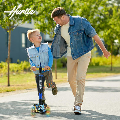 3 - Wheeled Scooter for Kids - Wheel LED Lights, Adjustable Lean - To - Steer Handlebar, and Foldable Seat - Sit or Stand Ride with Brake for Boys and Girls Ages 1 - 14 Years Old - TechNova
