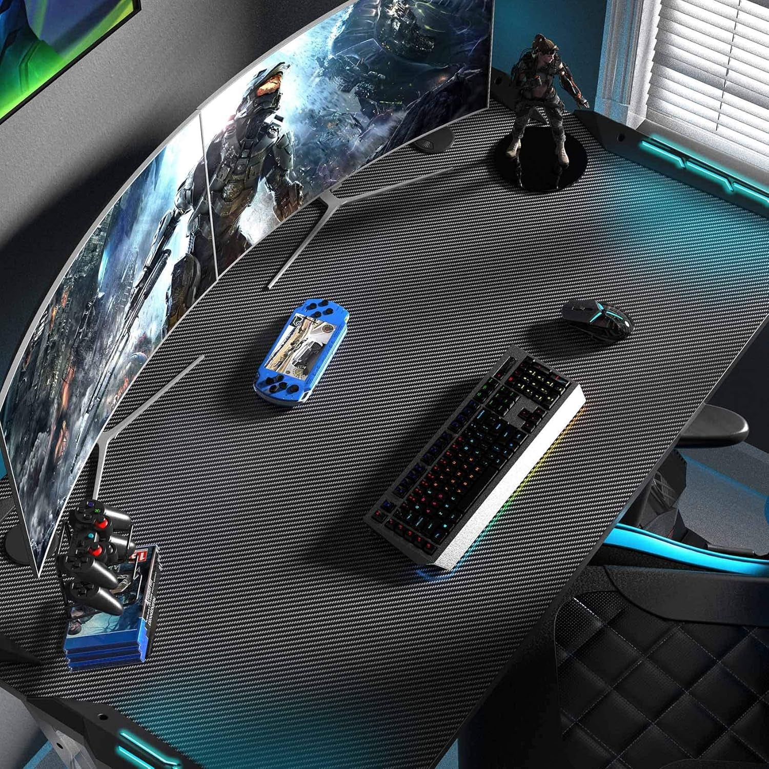 Elevate Your Gaming Experience with the Z1 - S Pro Gaming Desk - 44.5" Z Shaped Home Office PC Computer Desk Featuring LED Lights, Controller Stand, Cup Holder, Headphone Hook, and Free Mousepad - Perfect Gift for Gamers! - TechNova