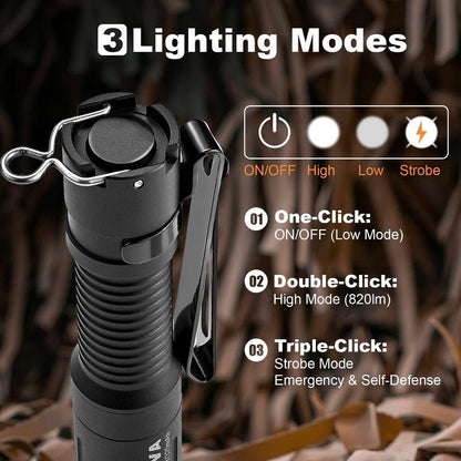 Powertac E3R Nova 820 Lumen Rechargeable Flashlight High Power Torch with 86 Meter Beam Distance Type C Charging Port Sub Compact Design IPX - 8 Waterproof - TechNova