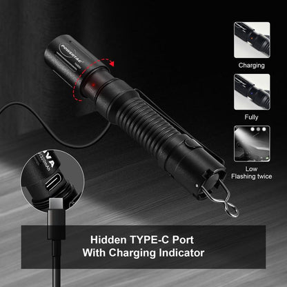 Powertac E3R Nova 820 Lumen Rechargeable Flashlight High Power Torch with 86 Meter Beam Distance Type C Charging Port Sub Compact Design IPX - 8 Waterproof - TechNova