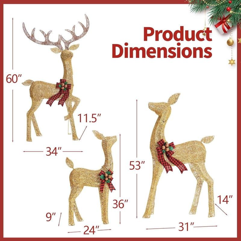 FOOWIN 3D Large Lighted Christmas Reindeer Family Set - 3 - Piece 4.8Ft Pre - Lit Outdoor Decoration with 210 LED Lights and Red Bows for Yard, Patio, Lawn, and Garden - TechNova