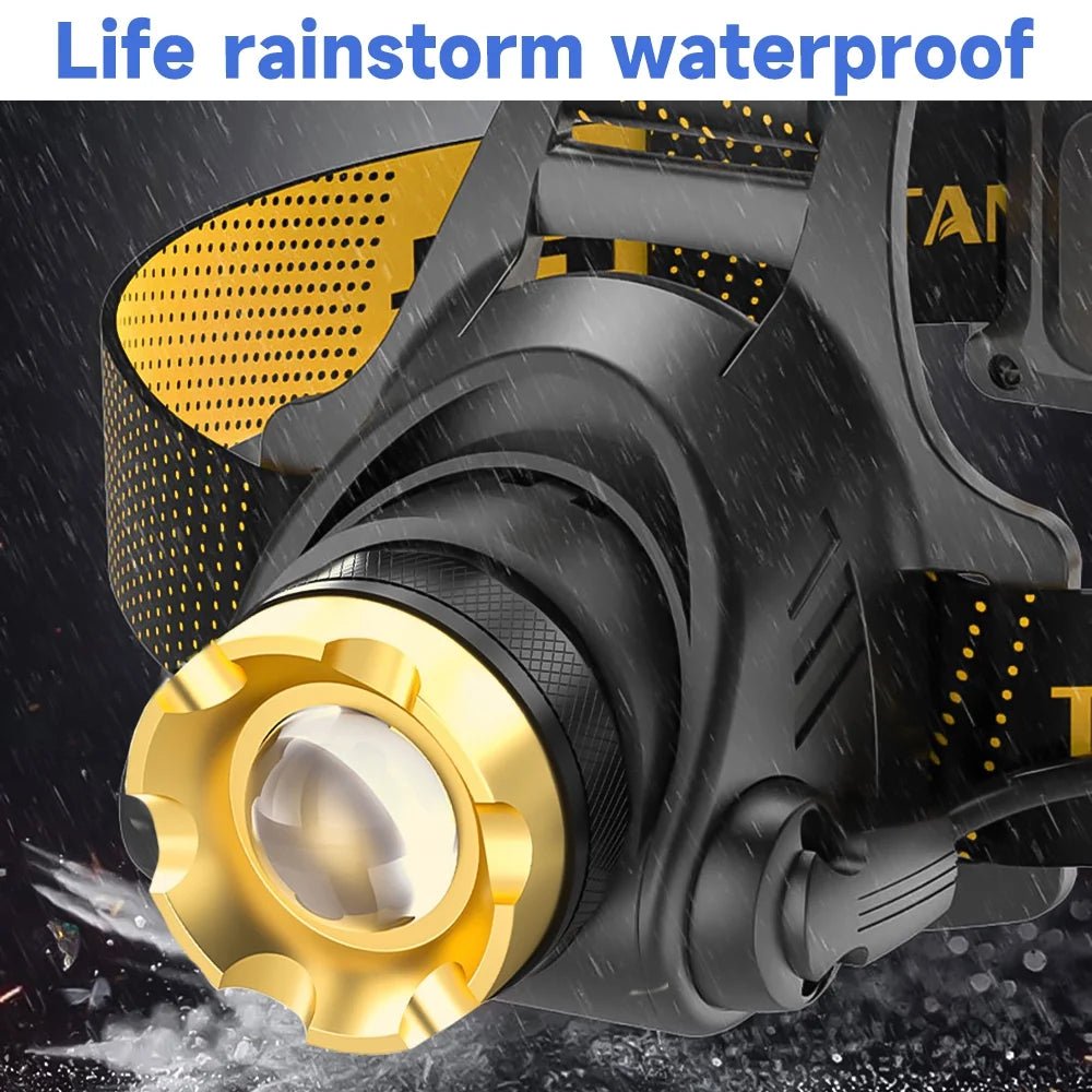 LED Rechargeable Headlamp with 2 USB Cable, 9900 Lumen Ultra Bright Searchlight with 3 Modes, 90° Adjustable for Outdoor Camping, Running, Cycling,Climbing - TechNova