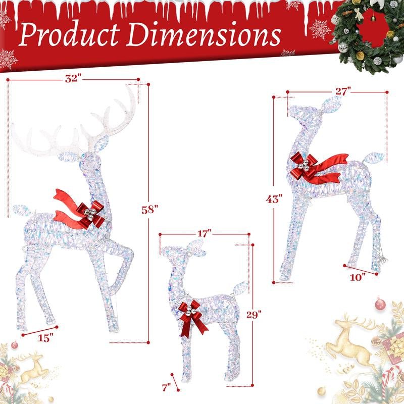 FOOWIN 3D Large Lighted Christmas Reindeer Family Set - 3 - Piece 4.8Ft Pre - Lit Outdoor Decoration with 210 LED Lights and Red Bows for Yard, Patio, Lawn, and Garden - TechNova