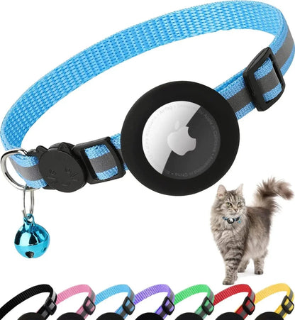ATUBAN Airtag Cat Collar Breakaway, Reflective Kitten Collar with Apple Air Tag Holder and Bell for Girl Boy Cats, 0.4 Inches - TechNova