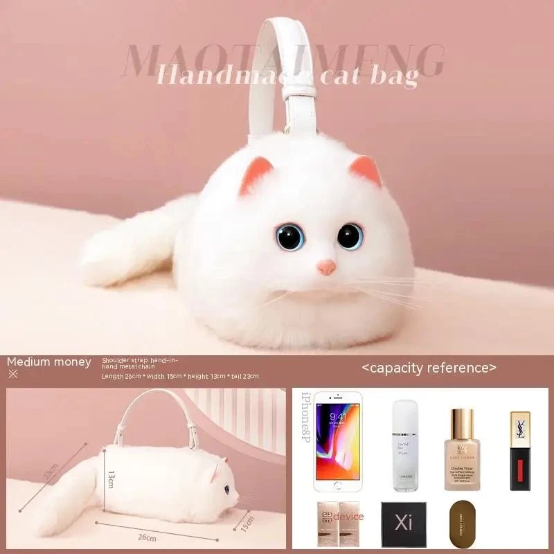 One Shoulder Bag Female Design Small Man Messenger Bag Versatile Hand Made Autumn and Winter Plush Cute Cat Bag - TechNova
