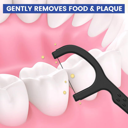 Natural Dental Floss Picks High Toughness Charcoal Toothpicks Sticks - Vegan,Eco - Friendly Sustainable Flossers for Teeth Cleaning (200 Count) - TechNova