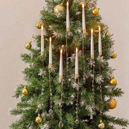 Set of 10 Flameless Christmas Tree Taper Candles with Timer and Hanging Crystal Ornaments for Holiday Decor - TechNova