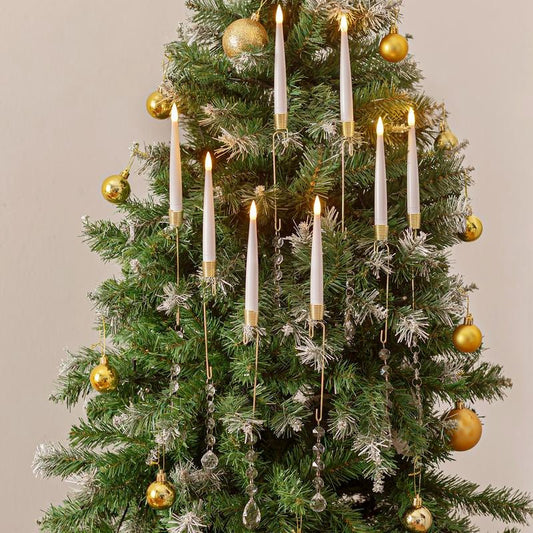 Set of 10 Flameless Christmas Tree Taper Candles with Timer and Hanging Crystal Ornaments for Holiday Decor - TechNova