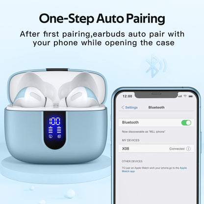 TAGRY Bluetooth Headphones True Wireless Earbuds 60H Playback LED Power Display Earphones with Wireless Charging Case IPX5 Waterproof in - Ear Ear buds with Mic for TV Smart Phone Laptop Computer Sports - TechNova