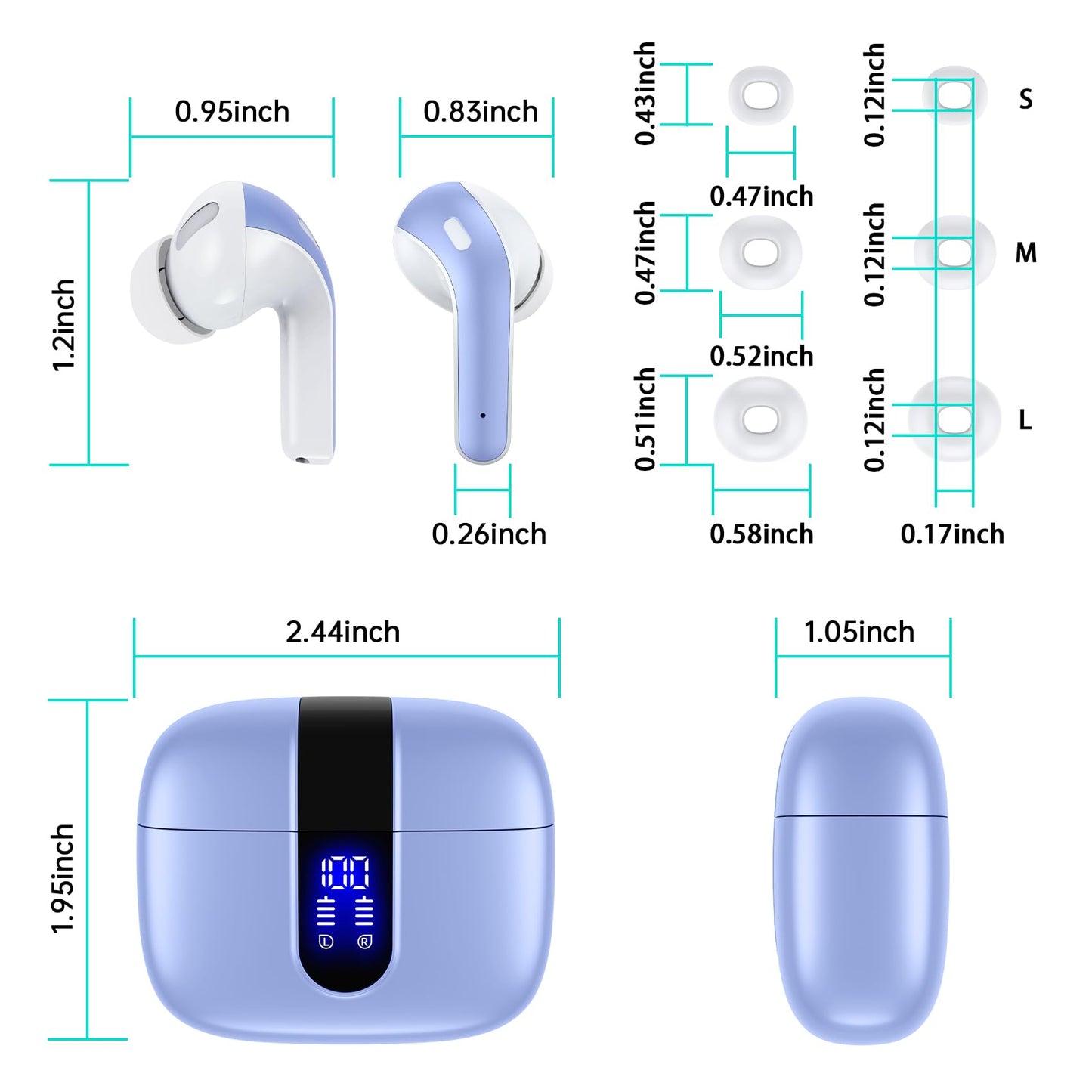 TAGRY Bluetooth Headphones True Wireless Earbuds 60H Playback LED Power Display Earphones with Wireless Charging Case IPX5 Waterproof in - Ear Ear buds with Mic for TV Smart Phone Laptop Computer Sports - TechNova
