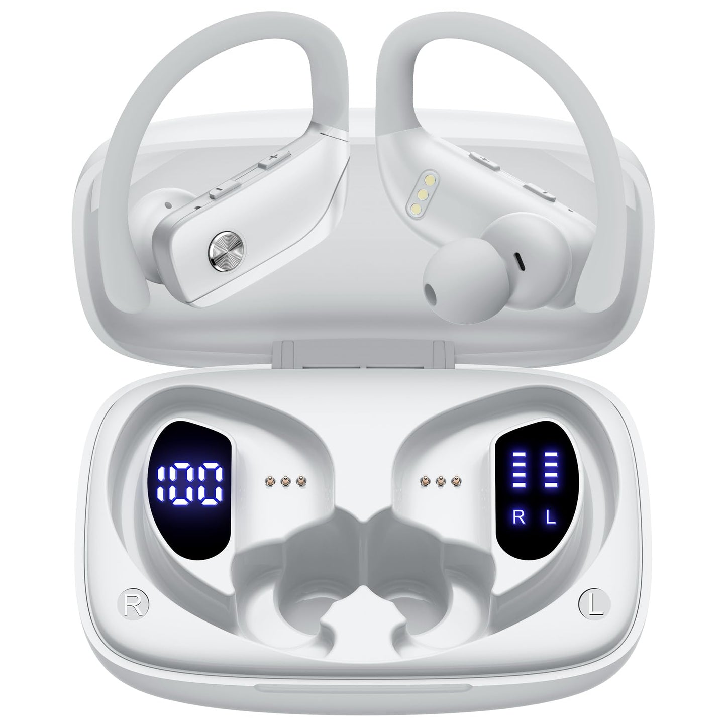 bmani Ear Buds Wireless Earbuds Bluetooth Headphones with 80H Playtime LED Display Case, Over - Ear Hook with Mic, Stereo Sound, Easy Button Controls, Sports Earphones for Running Workout Gym Black - TechNova