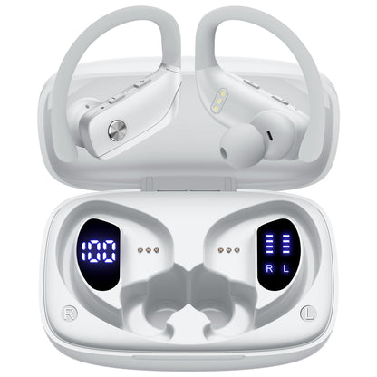 bmani Ear Buds Wireless Earbuds Bluetooth Headphones with 80H Playtime LED Display Case, Over - Ear Hook with Mic, Stereo Sound, Easy Button Controls, Sports Earphones for Running Workout Gym Black - TechNova