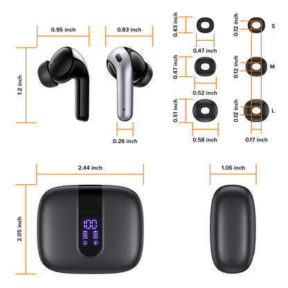 TAGRY Bluetooth Headphones True Wireless Earbuds 60H Playback LED Power Display Earphones with Wireless Charging Case IPX5 Waterproof in - Ear Ear buds with Mic for TV Smart Phone Laptop Computer Sports - TechNova