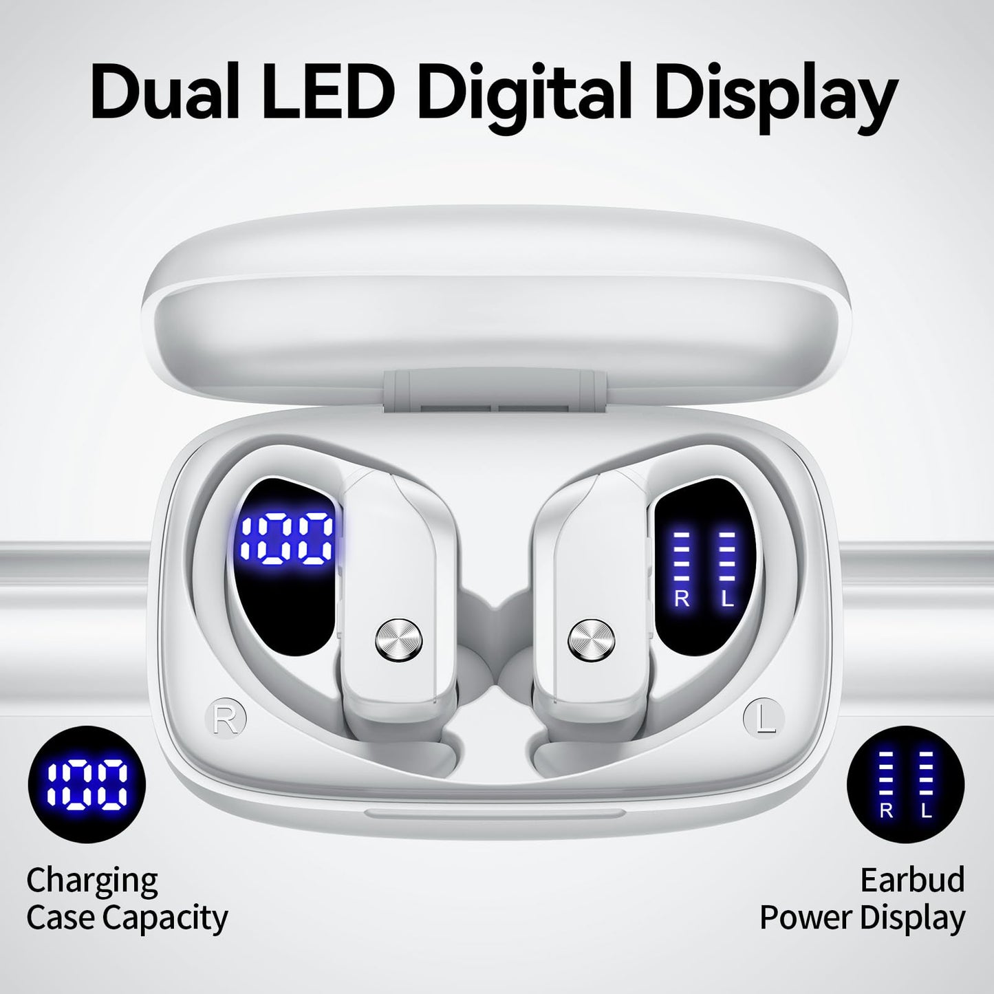 bmani Ear Buds Wireless Earbuds Bluetooth Headphones with 80H Playtime LED Display Case, Over - Ear Hook with Mic, Stereo Sound, Easy Button Controls, Sports Earphones for Running Workout Gym Black - TechNova