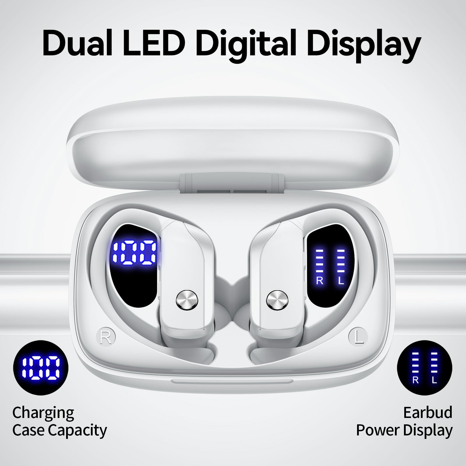 bmani Ear Buds Wireless Earbuds Bluetooth Headphones with 80H Playtime LED Display Case, Over - Ear Hook with Mic, Stereo Sound, Easy Button Controls, Sports Earphones for Running Workout Gym Black - TechNova