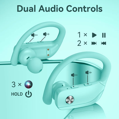 bmani Ear Buds Wireless Earbuds Bluetooth Headphones with 80H Playtime LED Display Case, Over - Ear Hook with Mic, Stereo Sound, Easy Button Controls, Sports Earphones for Running Workout Gym Black - TechNova