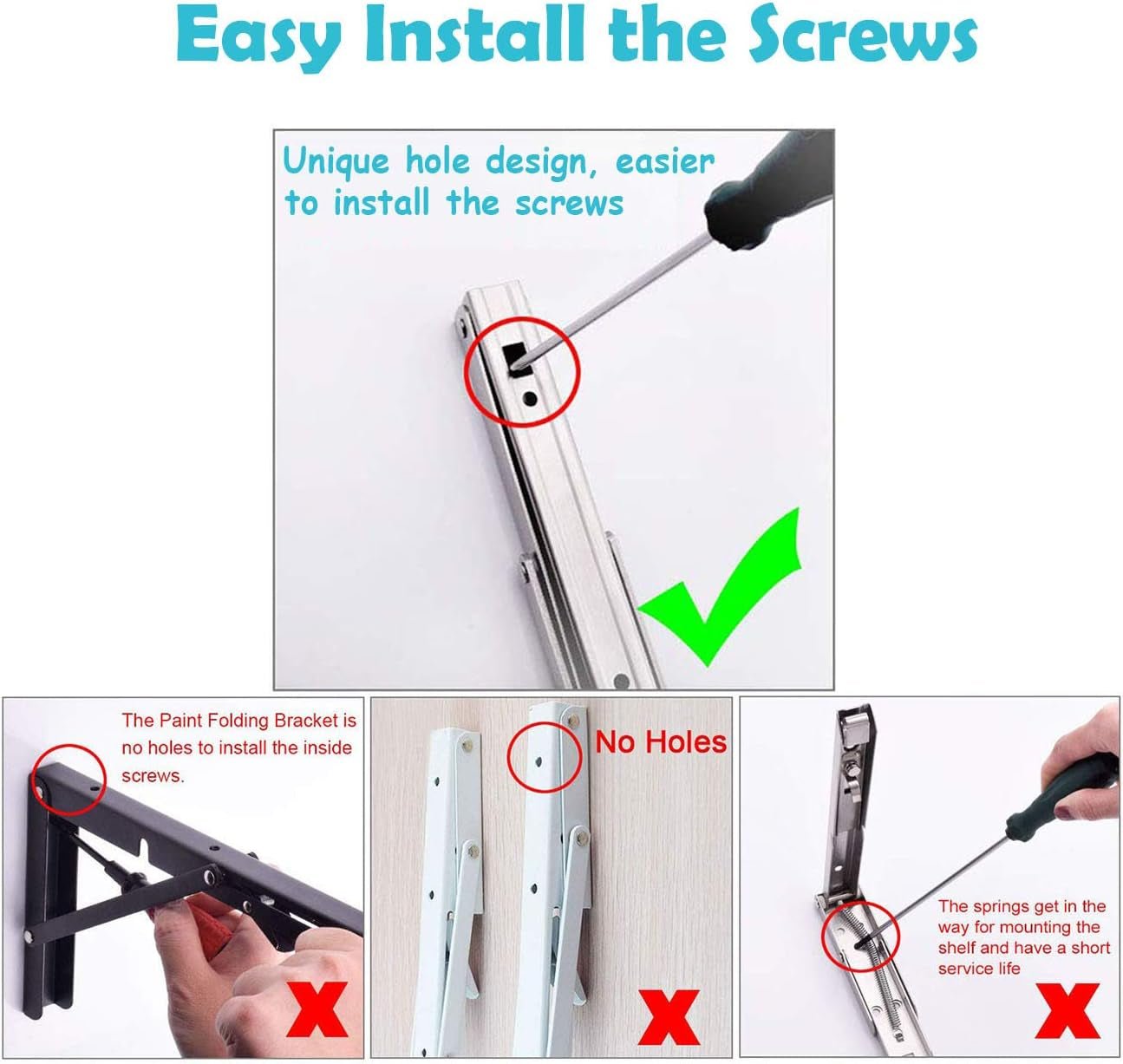 440 Lb Load Heavy Duty Stainless Steel Shelf Brackets, DIY Wall Mounted Shelf, Pack of 2 - TechNova