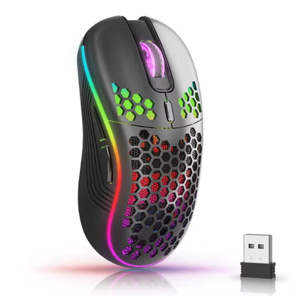 2.4GHz Wireless RGB Backlit Gaming Mouse with 6 Buttons, 3 - Speed DPI, Type C Rechargeable, Ergonomic Honeycomb Design - TechNova