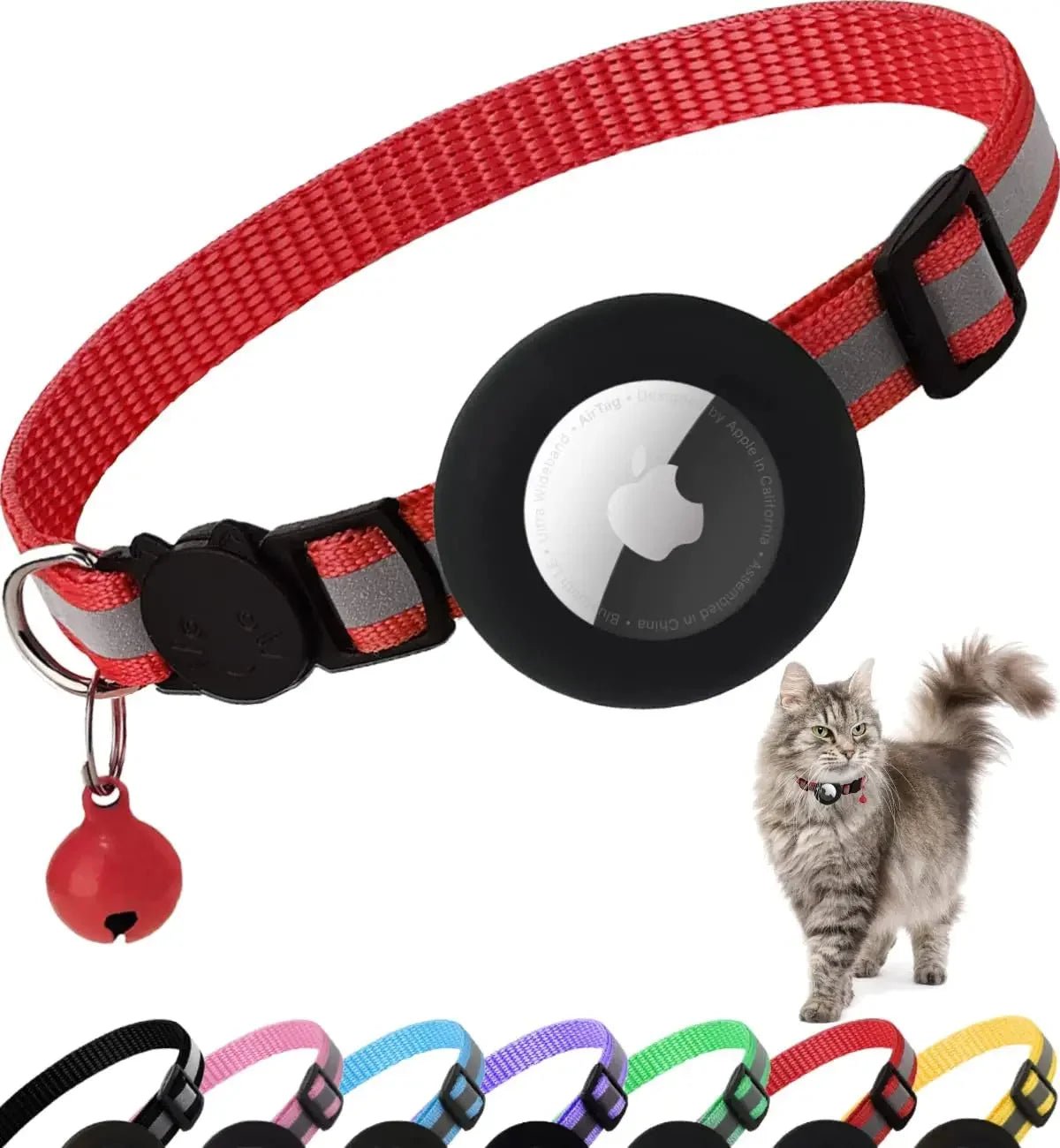 ATUBAN Airtag Cat Collar Breakaway, Reflective Kitten Collar with Apple Air Tag Holder and Bell for Girl Boy Cats, 0.4 Inches - TechNova
