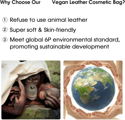 Makeup Bag, Travel Make up Organizer Cosmetic Brush Bags Case for Women in Vegan Leather, Sage Green, Patent Pending - TechNova