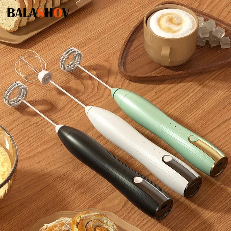 Electric Milk Frother USB Rechargeable Foam Maker Mixer Coffee Cream Cappuccino Drink Frothing Wand Handheld Egg Beater 3 Speeds - TechNova
