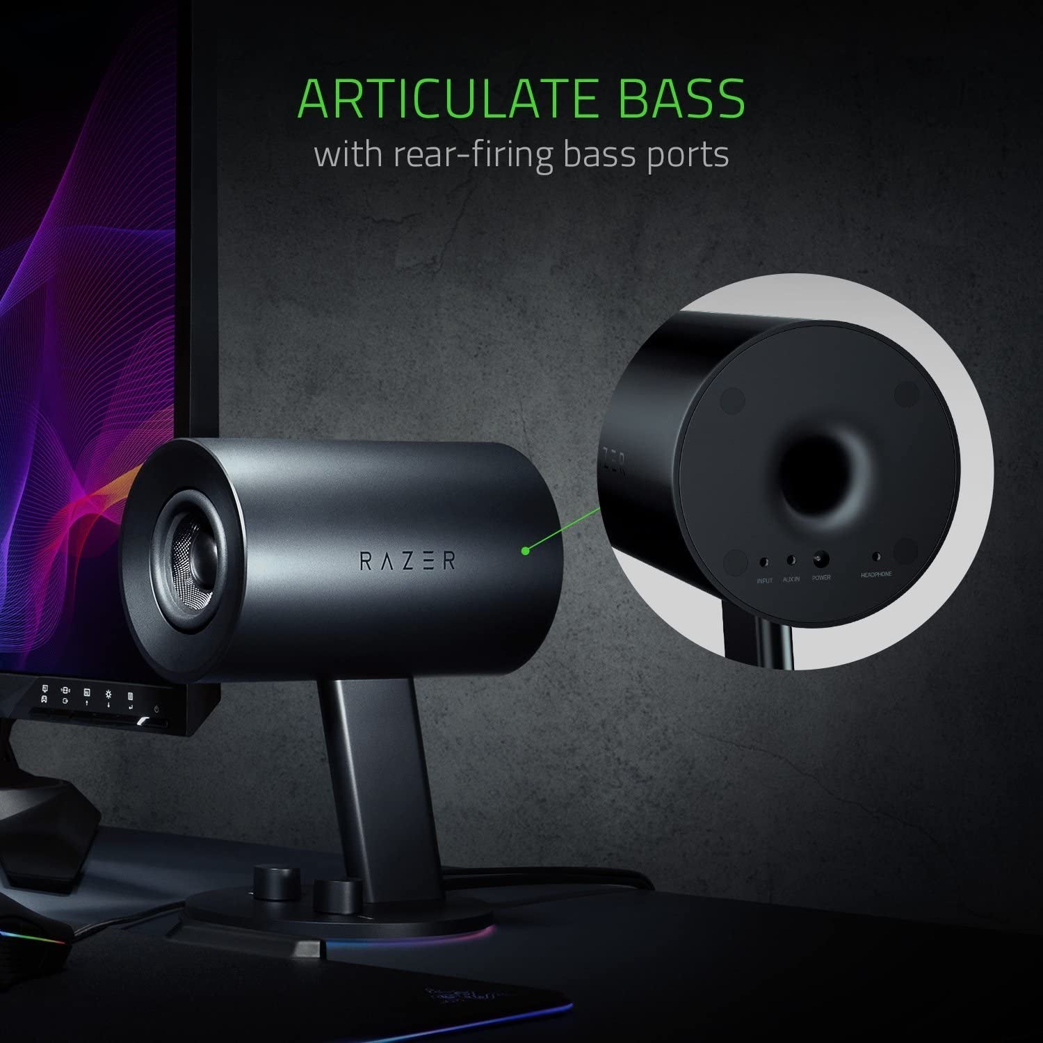 Nommo Chroma: Custom Woven 3" Glass Fiber Drivers - Rear - Facing Bass Ports - Bass Knob W/Automatic Gain Control Chroma Enabled - Full Range 2.0 PC Gaming Speakers, Black - TechNova