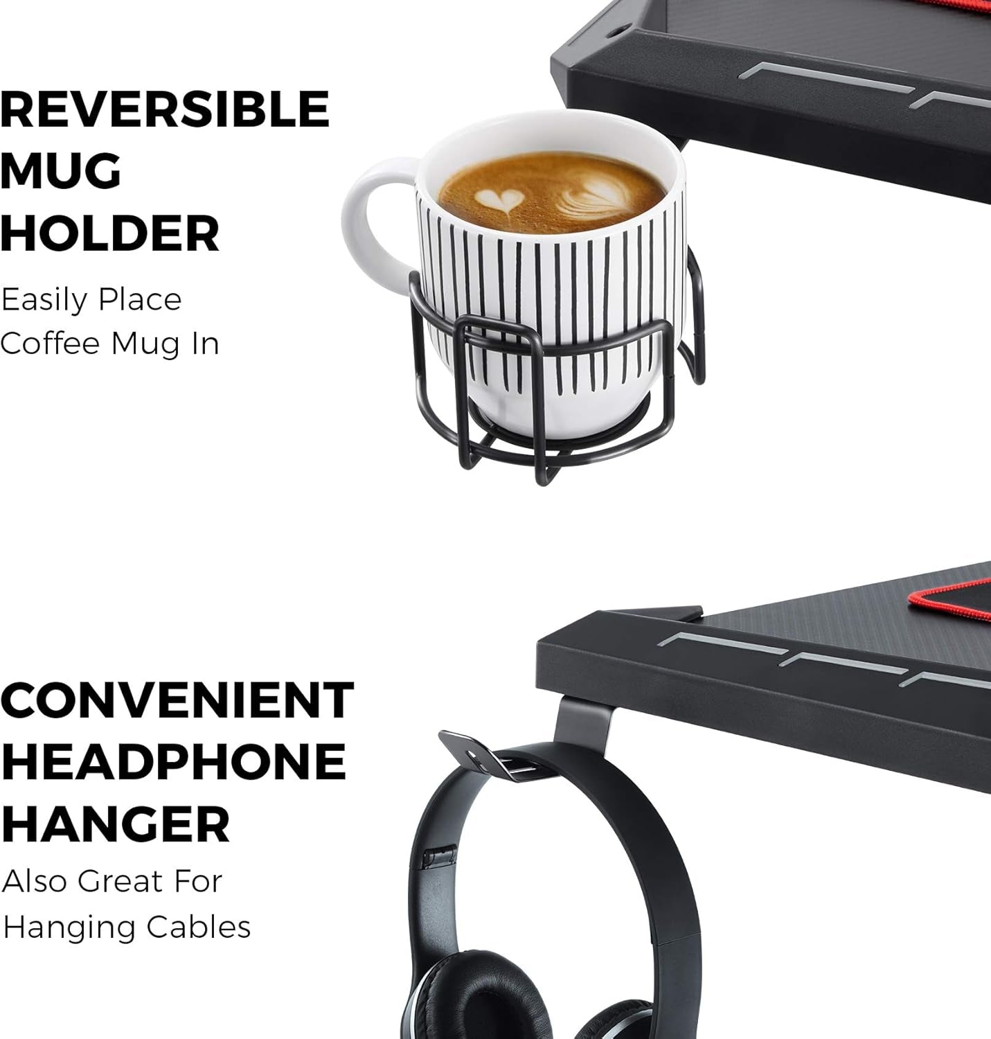 Elevate Your Gaming Experience with the Z1 - S Pro Gaming Desk - 44.5" Z Shaped Home Office PC Computer Desk Featuring LED Lights, Controller Stand, Cup Holder, Headphone Hook, and Free Mousepad - Perfect Gift for Gamers! - TechNova