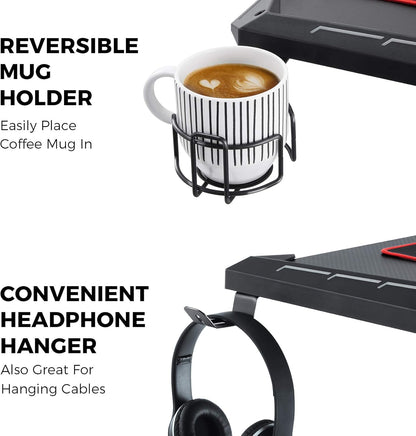 Elevate Your Gaming Experience with the Z1 - S Pro Gaming Desk - 44.5" Z Shaped Home Office PC Computer Desk Featuring LED Lights, Controller Stand, Cup Holder, Headphone Hook, and Free Mousepad - Perfect Gift for Gamers! - TechNova