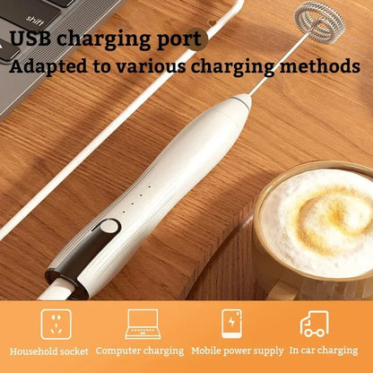 Electric Milk Frother USB Rechargeable Foam Maker Mixer Coffee Cream Cappuccino Drink Frothing Wand Handheld Egg Beater 3 Speeds - TechNova