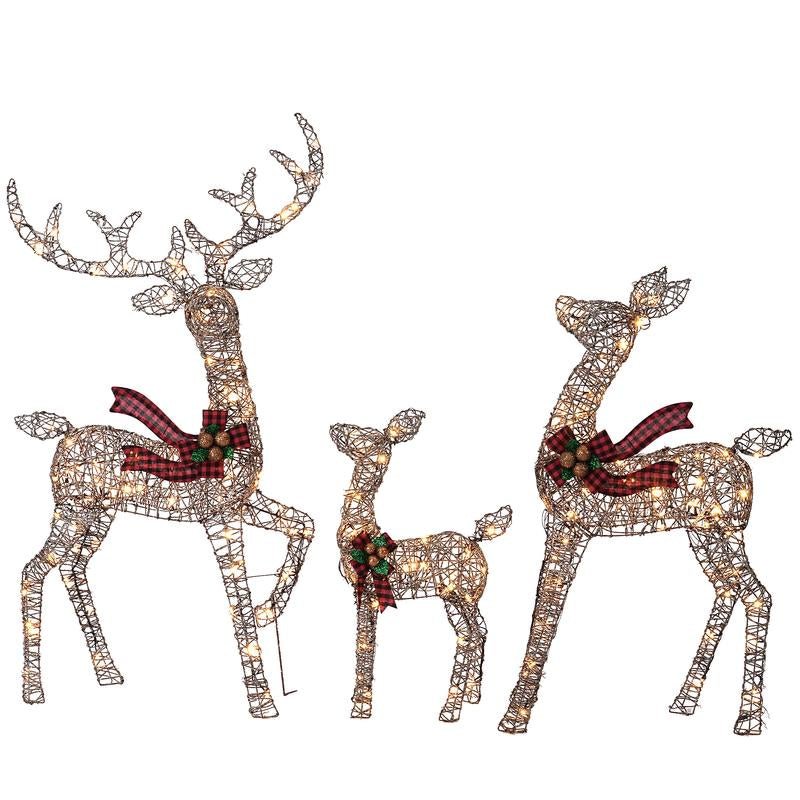 FOOWIN 3D Large Lighted Christmas Reindeer Family Set - 3 - Piece 4.8Ft Pre - Lit Outdoor Decoration with 210 LED Lights and Red Bows for Yard, Patio, Lawn, and Garden - TechNova