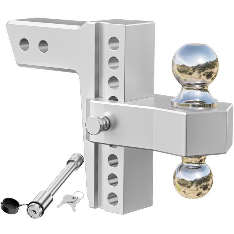 LOCAME Adjustable Trailer Hitch, Fits 2.5 - Inch Receiver Only, 10 - Inch Drop/Rise Aluminum Drop Hitch,18,500 LBS Gtw - Tow Hitch for Heavy Duty Truck with Double Stainless Steel Locks, Silver, LC0009 - TechNova