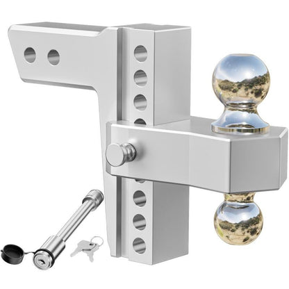 LOCAME Adjustable Trailer Hitch, Fits 2.5 - Inch Receiver Only, 10 - Inch Drop/Rise Aluminum Drop Hitch,18,500 LBS Gtw - Tow Hitch for Heavy Duty Truck with Double Stainless Steel Locks, Silver, LC0009 - TechNova