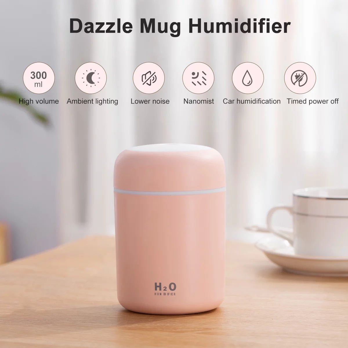 Portable Mini Humidifier, 300Ml Small Cool Mist Humidifier, Quiet Humidifier for Car - Black - TechNova