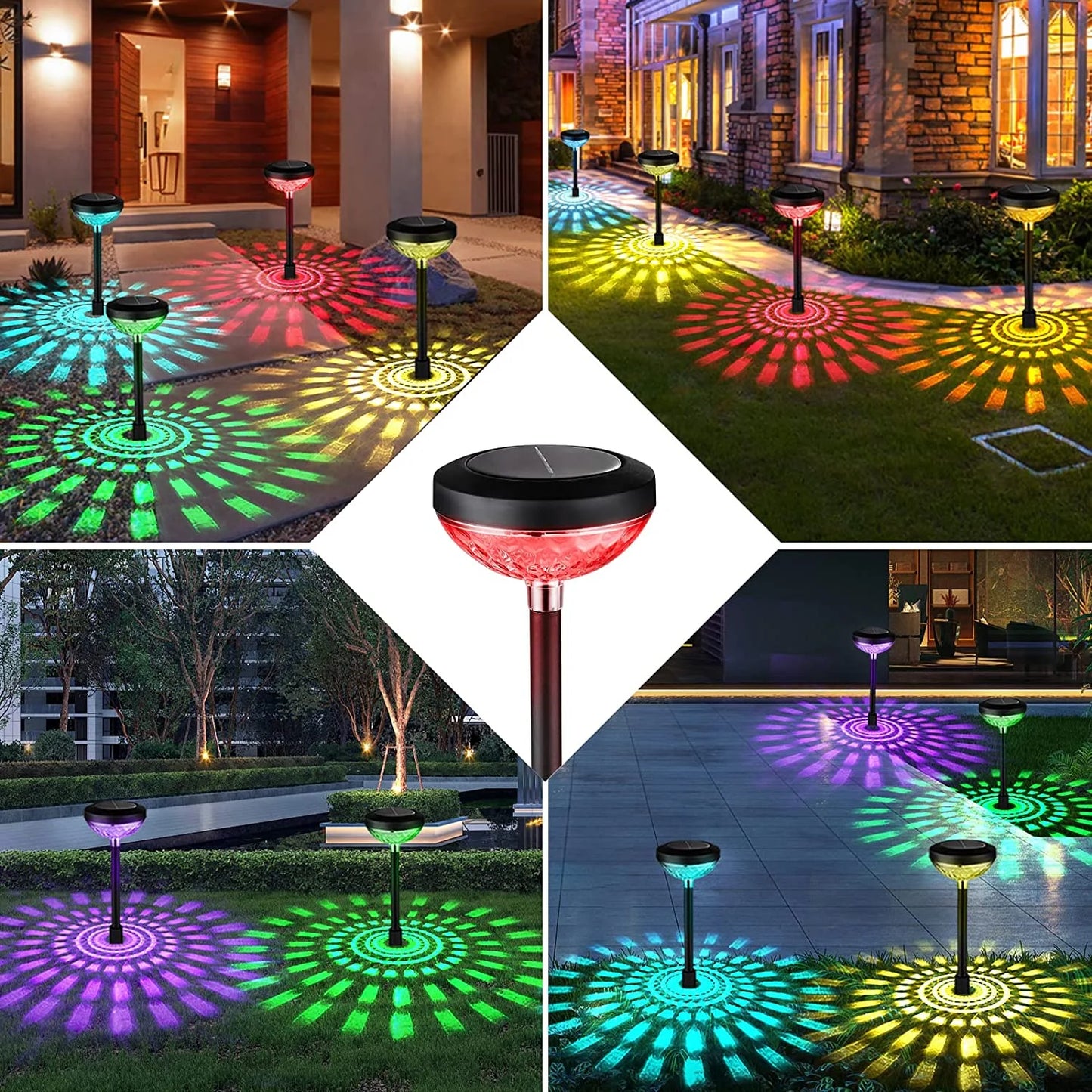 6 Pack Outdoor Solar Dual Mode Waterproof LED Lights - White & Multi-Color - TechNova