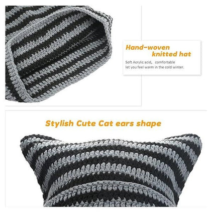 [Thanksgiving and Halloween Gifts] Beanie for Women Men Crochet Hat Hat Cute Hat with Ears Beanie Winter Hat Slouchy Beanie - TechNova