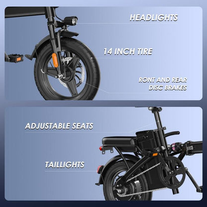 14" Lightweight Folding Electric Commuter E-Bike | 48V 500W Motor | 20MPH Speed | UL 2849 Certified - TechNova