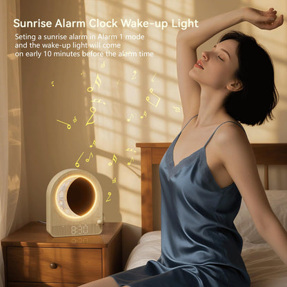 Sunrise Alarm Clocks for Bedrooms, Stepless Dimmable Moon Lamp Dual Alarm Clock Wake Up Light with 12Levels Volume for Heavy Sleepers, 10 Natural Sounds with Timer, Gifts for Women - TechNova