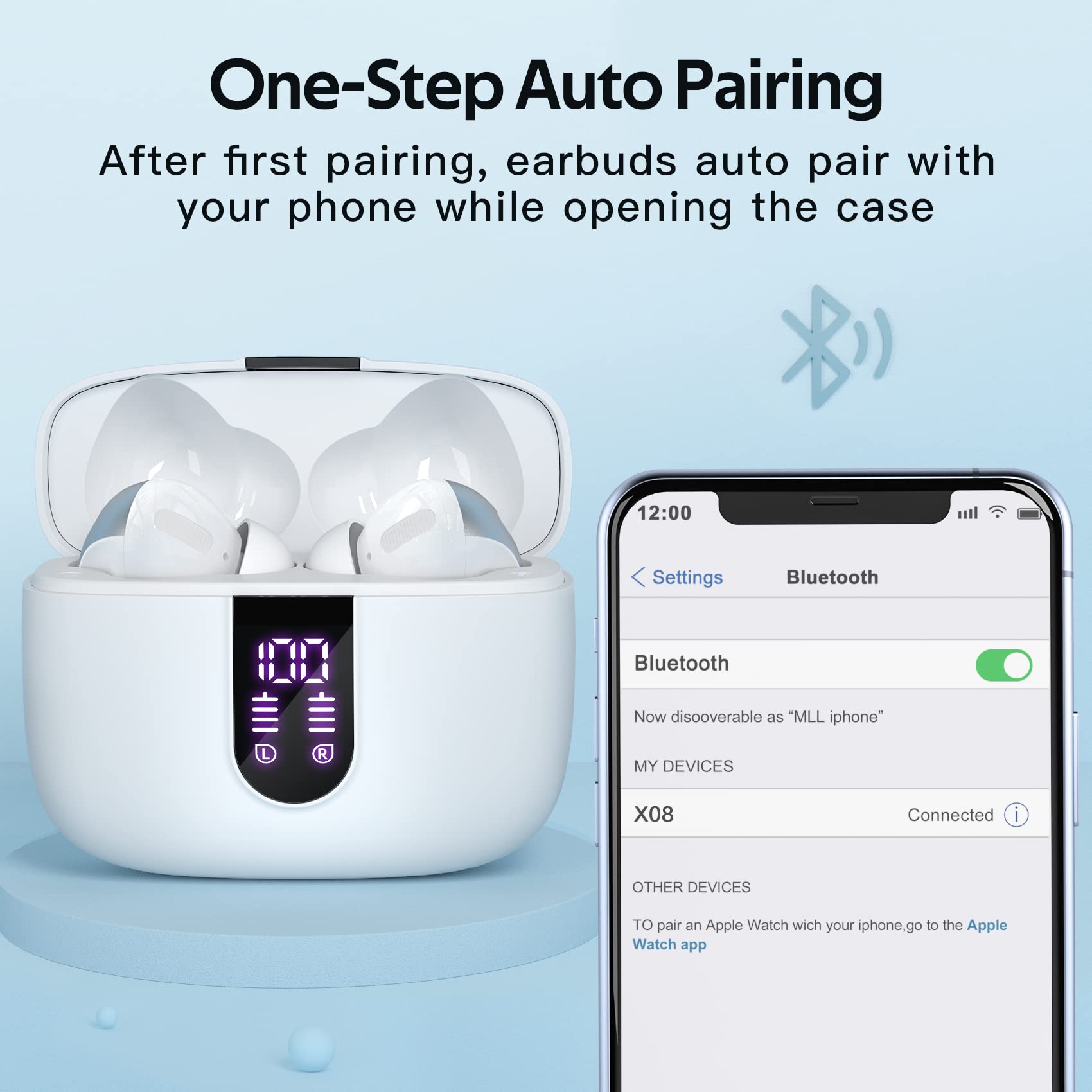 TAGRY Bluetooth Headphones True Wireless Earbuds 60H Playback LED Power Display Earphones with Wireless Charging Case IPX5 Waterproof in - Ear Ear buds with Mic for TV Smart Phone Laptop Computer Sports - TechNova