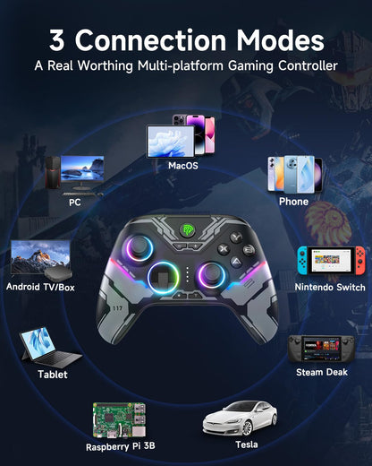 EasySMX X15 PC Controller - Enhanced Wireless Bluetooth Controller with Hall Joysticks/Hall Triggers/RGB Lighting - No Stick Drift, No Dead Zone - Work for Windows PC, Android, Steam and Switch - TechNova