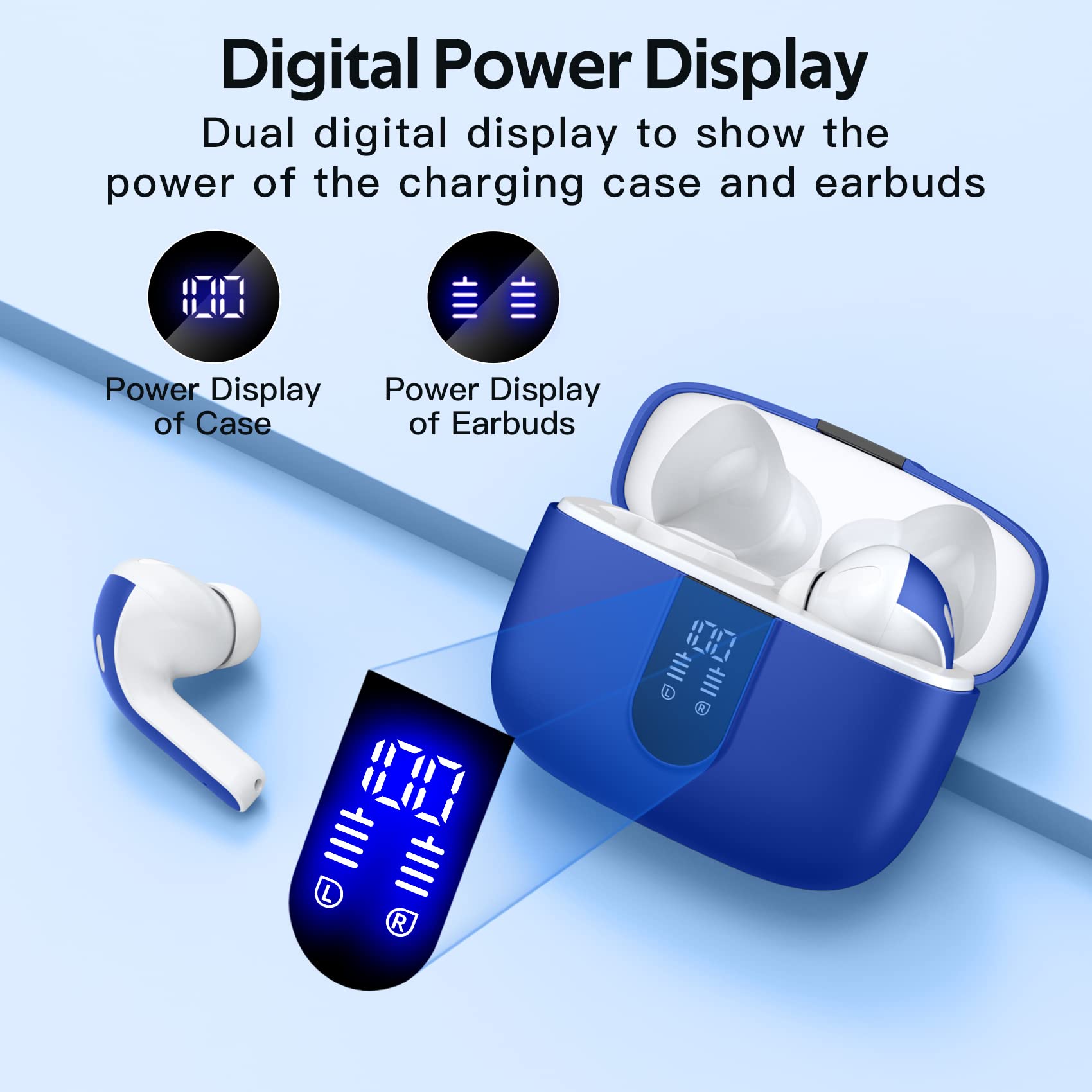 TAGRY Bluetooth Headphones True Wireless Earbuds 60H Playback LED Power Display Earphones with Wireless Charging Case IPX5 Waterproof in - Ear Ear buds with Mic for TV Smart Phone Laptop Computer Sports - TechNova