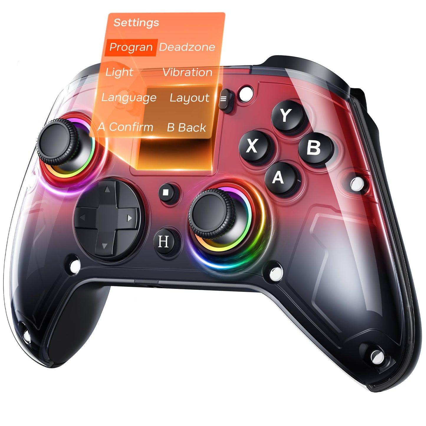 GUSGU G7 Wireless Gaming Controller with Interactive Screen, 1000Hz Polling Rate, Hall Joysticks & Triggers, 4 Programmable Buttons, Compatible with PC, Switch1, PS4, iOS, Android, Red - TechNova