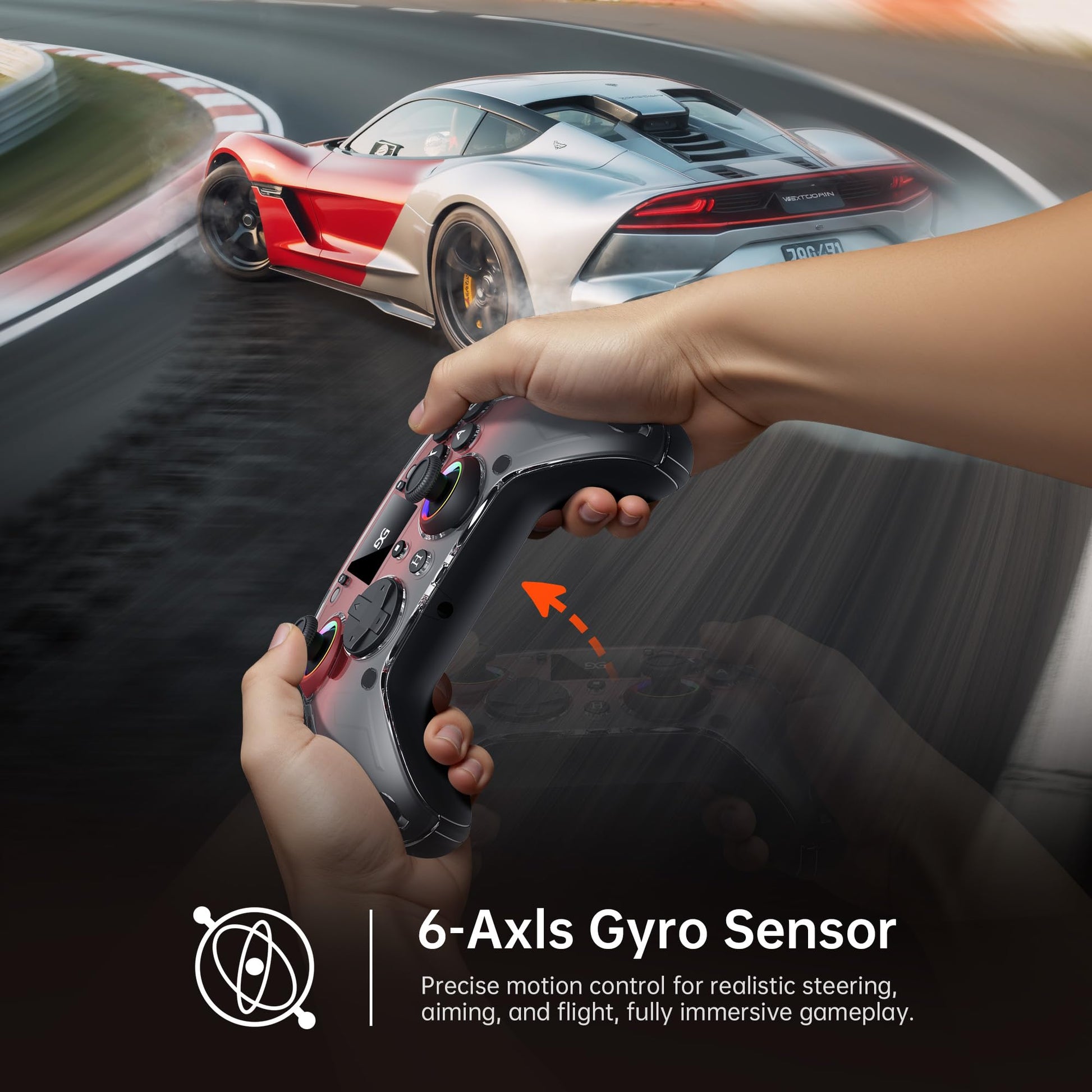 GUSGU G7 Wireless Gaming Controller with Interactive Screen, 1000Hz Polling Rate, Hall Joysticks & Triggers, 4 Programmable Buttons, Compatible with PC, Switch1, PS4, iOS, Android, Red - TechNova