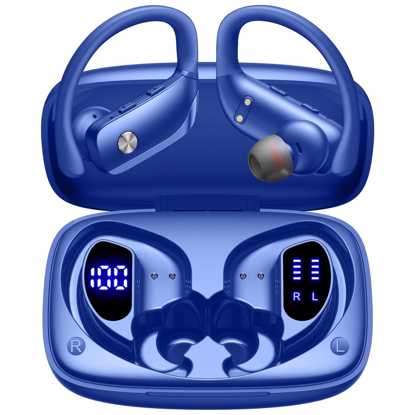 bmani Ear Buds Wireless Earbuds Bluetooth Headphones with 80H Playtime LED Display Case, Over - Ear Hook with Mic, Stereo Sound, Easy Button Controls, Sports Earphones for Running Workout Gym Black - TechNova