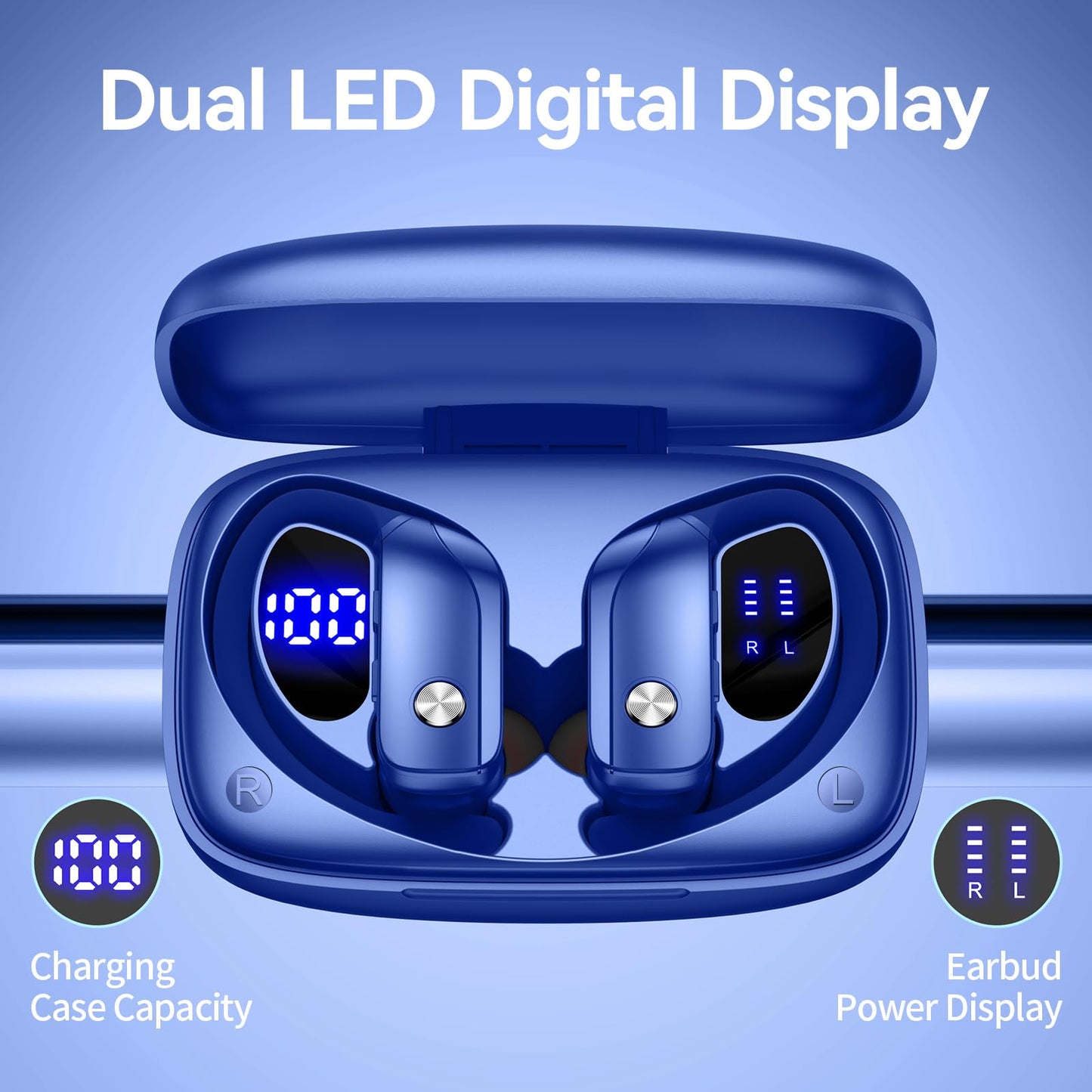 bmani Ear Buds Wireless Earbuds Bluetooth Headphones with 80H Playtime LED Display Case, Over - Ear Hook with Mic, Stereo Sound, Easy Button Controls, Sports Earphones for Running Workout Gym Black - TechNova