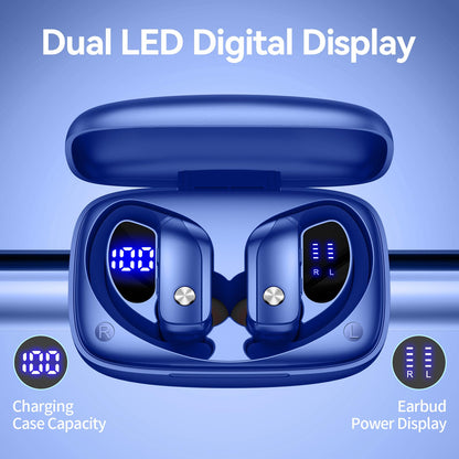 bmani Ear Buds Wireless Earbuds Bluetooth Headphones with 80H Playtime LED Display Case, Over - Ear Hook with Mic, Stereo Sound, Easy Button Controls, Sports Earphones for Running Workout Gym Black - TechNova