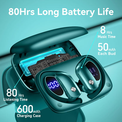 bmani Ear Buds Wireless Earbuds Bluetooth Headphones with 80H Playtime LED Display Case, Over - Ear Hook with Mic, Stereo Sound, Easy Button Controls, Sports Earphones for Running Workout Gym Black - TechNova