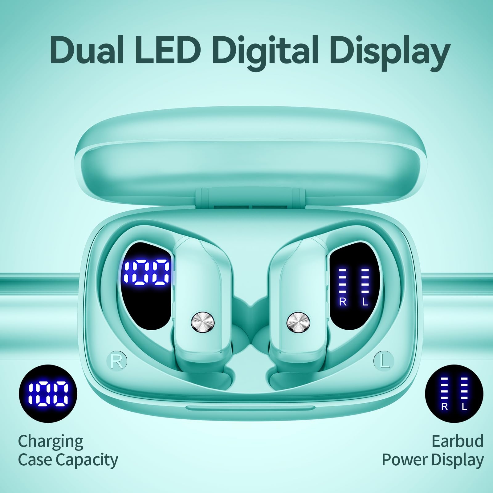 bmani Ear Buds Wireless Earbuds Bluetooth Headphones with 80H Playtime LED Display Case, Over - Ear Hook with Mic, Stereo Sound, Easy Button Controls, Sports Earphones for Running Workout Gym Black - TechNova