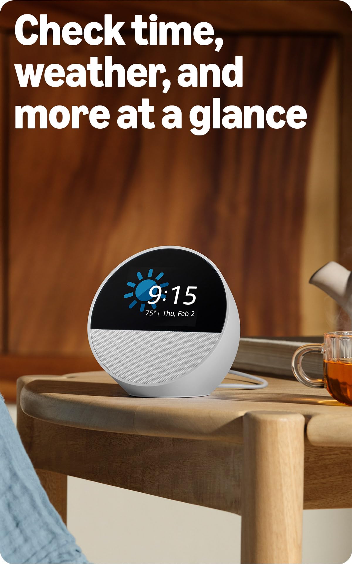 Amazon Echo Spot, Great for nightstands, offices and kitchens, Smart alarm clock with Alexa, Black - TechNova